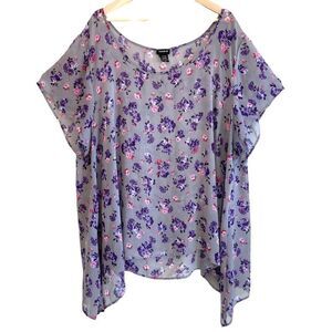 Torrid Fog & Floral Semi Sheer Purple Top